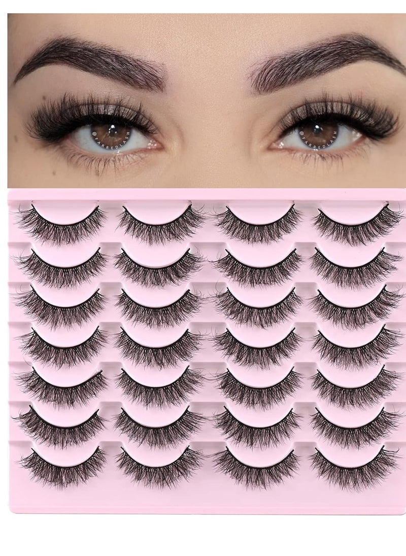 FARRED Natural Lashes Short Eyelashes Wispy False Mink Lash Pack 14 Pair Natural Look Fluffy Cat Eye Strip Eyelash Small Fake Lashes Full Pestañas Sets for MUA and Beginners Daily Makeup (F1 | 8-14mm)