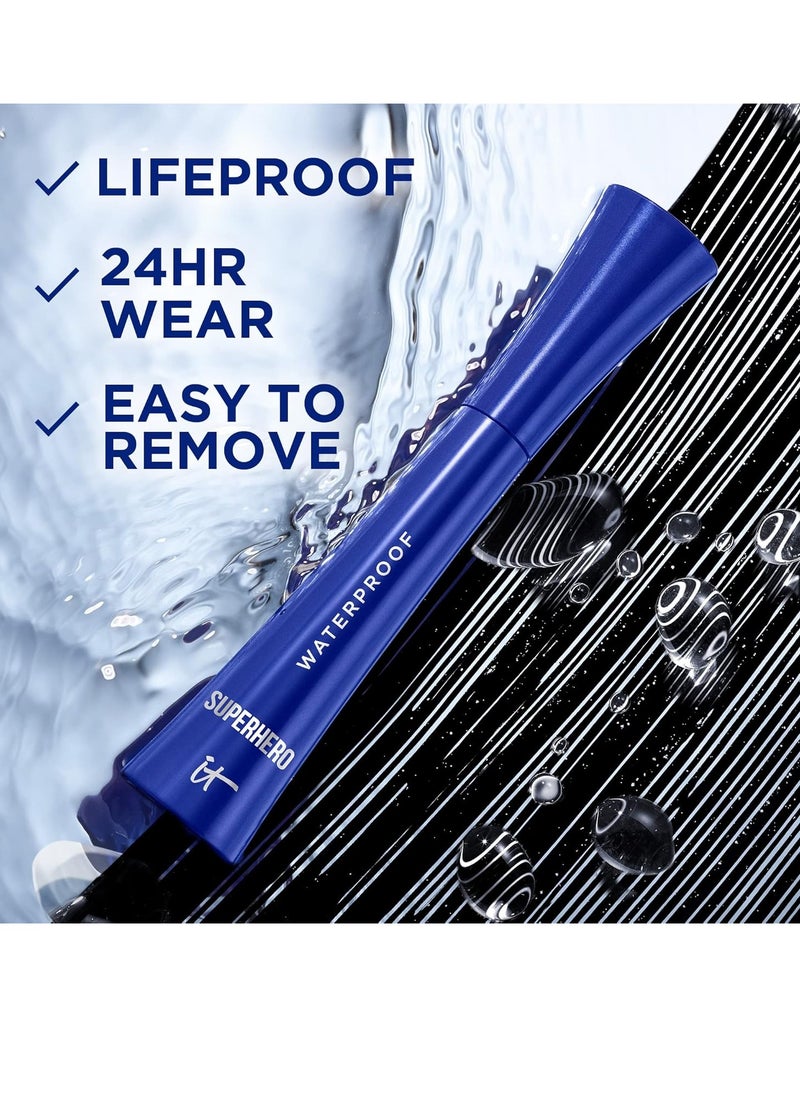 IT Cosmetics Superhero Volumizing Waterproof Mascara – 24HR Wear – Resists Sweat & Humidity – Lash-loving Biotin, Peptides & Pro-Vitamin B5 – Super Black, 0.3 fl oz