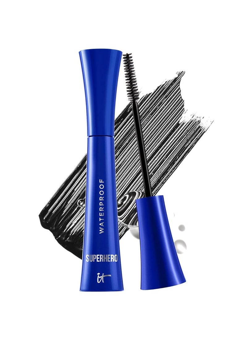 IT Cosmetics Superhero Volumizing Waterproof Mascara – 24HR Wear – Resists Sweat & Humidity – Lash-loving Biotin, Peptides & Pro-Vitamin B5 – Super Black, 0.3 fl oz