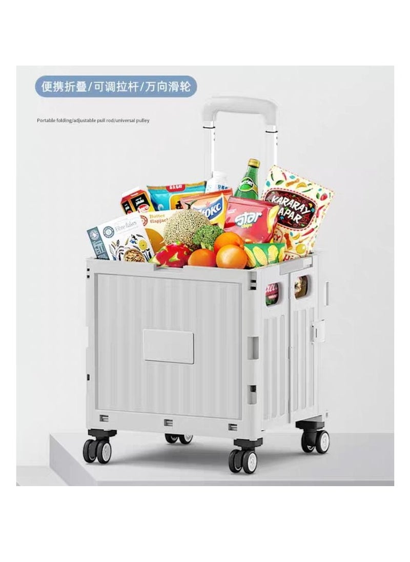 Fanboxk Foldable Utility Cart,Folding Portable Rolling Crate Handcart with Lid,Collapsible Aluminium Alloy Telescoping Handles,8 Wheels for Travel Shopping Climbing Stairs Moving Storage Office Use