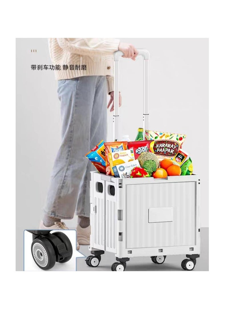 Fanboxk Foldable Utility Cart,Folding Portable Rolling Crate Handcart with Lid,Collapsible Aluminium Alloy Telescoping Handles,8 Wheels for Travel Shopping Climbing Stairs Moving Storage Office Use