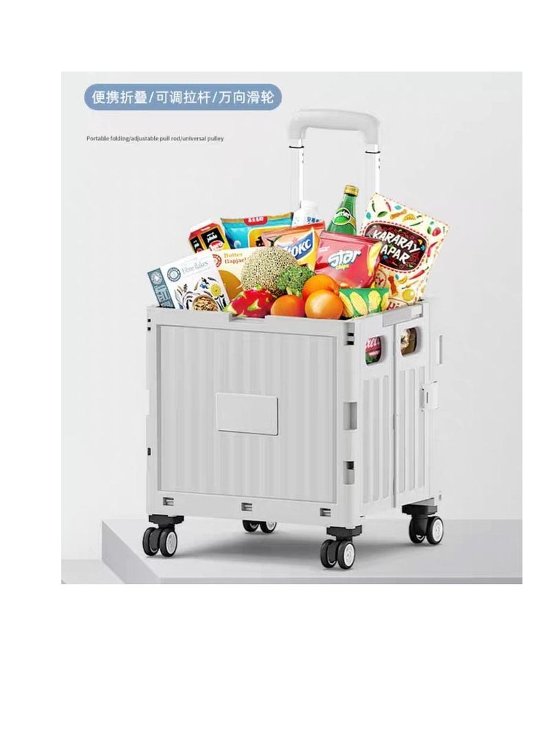 Fanboxk Foldable Utility Cart,Folding Portable Rolling Crate Handcart with Lid,Collapsible Aluminium Alloy Telescoping Handles,8 Wheels for Travel Shopping Climbing Stairs Moving Storage Office Use