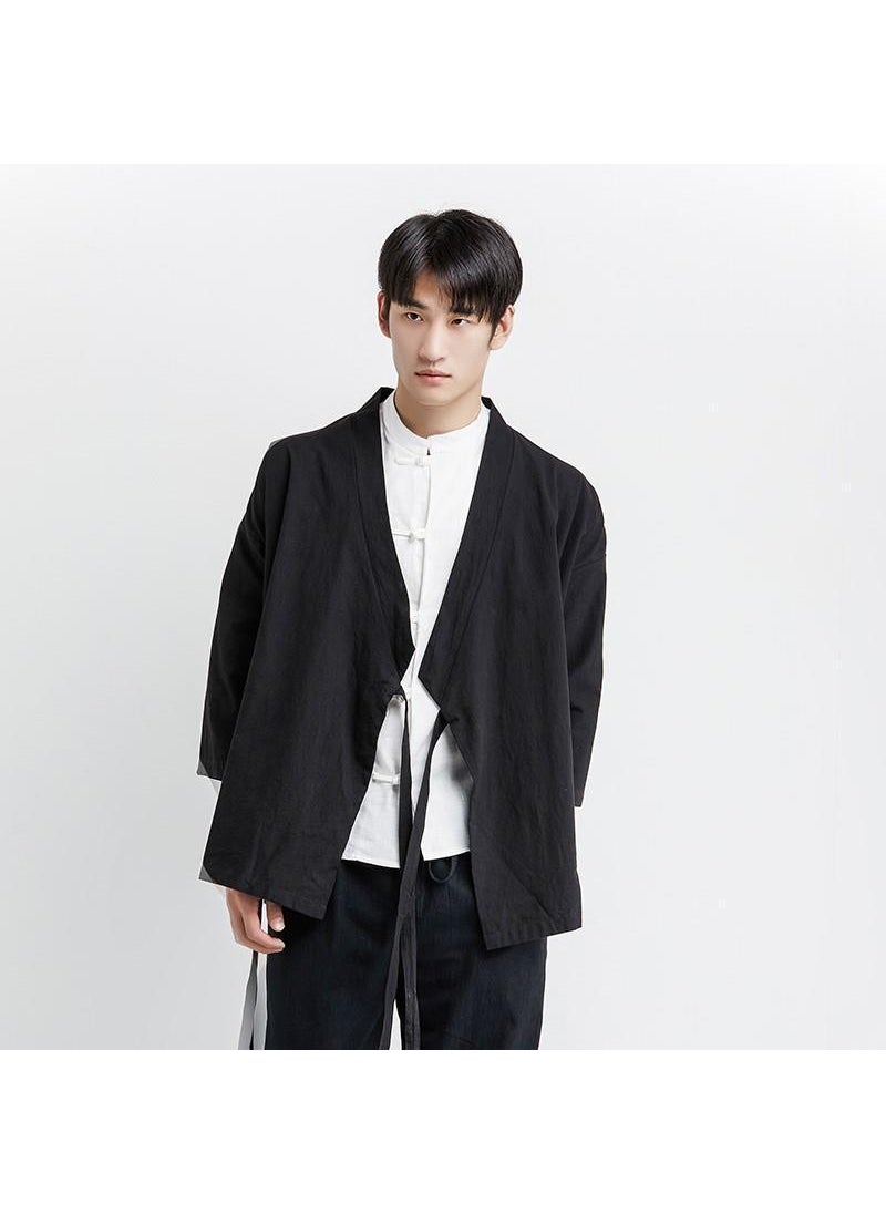 Mens Loose Hanfu Set Retro Tang Jacket Black one-piece top