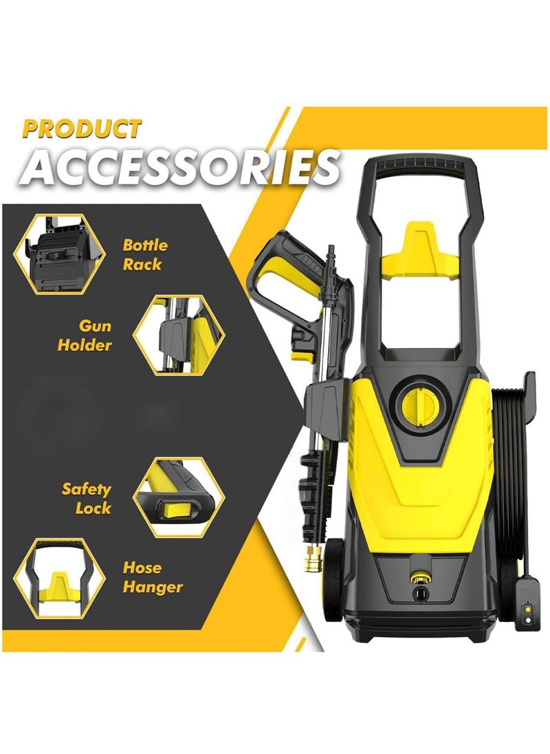 High-Pressure Washer 135 Bar with 5.5L/Min Max Flow Rate | Auto Stop Function, 5m High-Pressure PVC Hose, Wheels for Easy Mobility | Powerful Cleaning for Home, Car & Outdoor Use