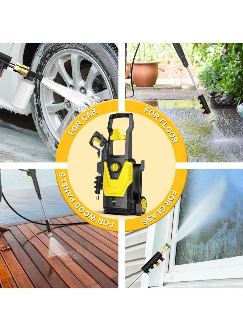 High-Pressure Washer 135 Bar with 5.5L/Min Max Flow Rate | Auto Stop Function, 5m High-Pressure PVC Hose, Wheels for Easy Mobility | Powerful Cleaning for Home, Car & Outdoor Use