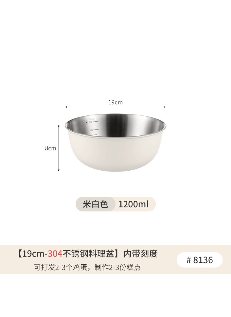 Japanese Stainless Steel Mixing Bowl 304Creamy-white-19cm Creamy-white-19cm