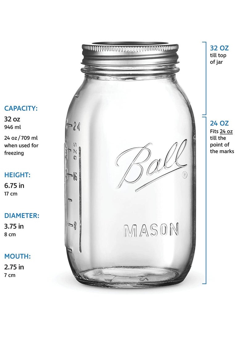 Glass Ma son Jars, Canning Jars Jelly Jars with Airtight lids for Canning, Preserving, Meal Prep, Overnight Oats, Jam 32, BALL, 3, Ma son Jars