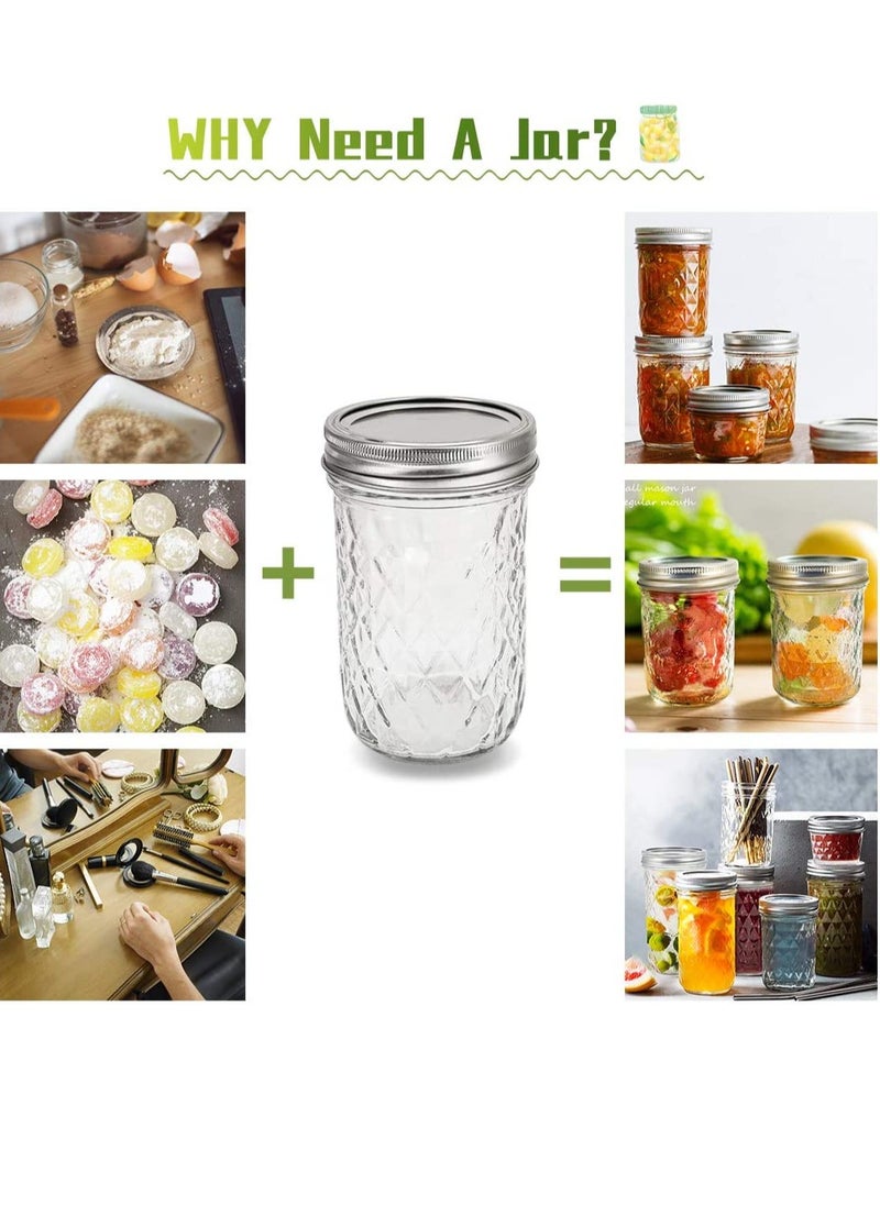 Ma son Jars with Lids and Bands, Ball Regular Mouth Ma son Jars, Quilted Crystal Jars Ideal for Jams, Jellies, Conserves, Preserves, Fruit Syrups, Chutneys, and Pizza Sauce