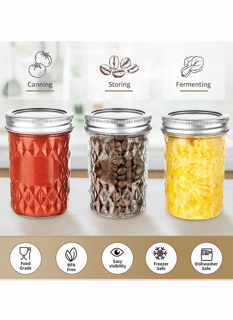 Ma son Jars, Canning Jars Jelly Jars With Lids, Ideal for Jam, Honey, Wedding Favors, Shower Favors, for Canning, Preserving, Meal Prep 12, Diamond, 12, Ma son Jars