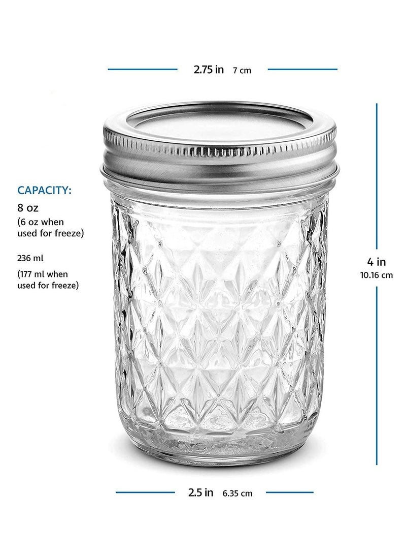 Ma son Jars with Lids and Bands, Ball Regular Mouth Ma son Jars, Quilted Crystal Jars Ideal for Jams, Jellies, Conserves, Preserves, Fruit Syrups, Chutneys, and Pizza Sauce