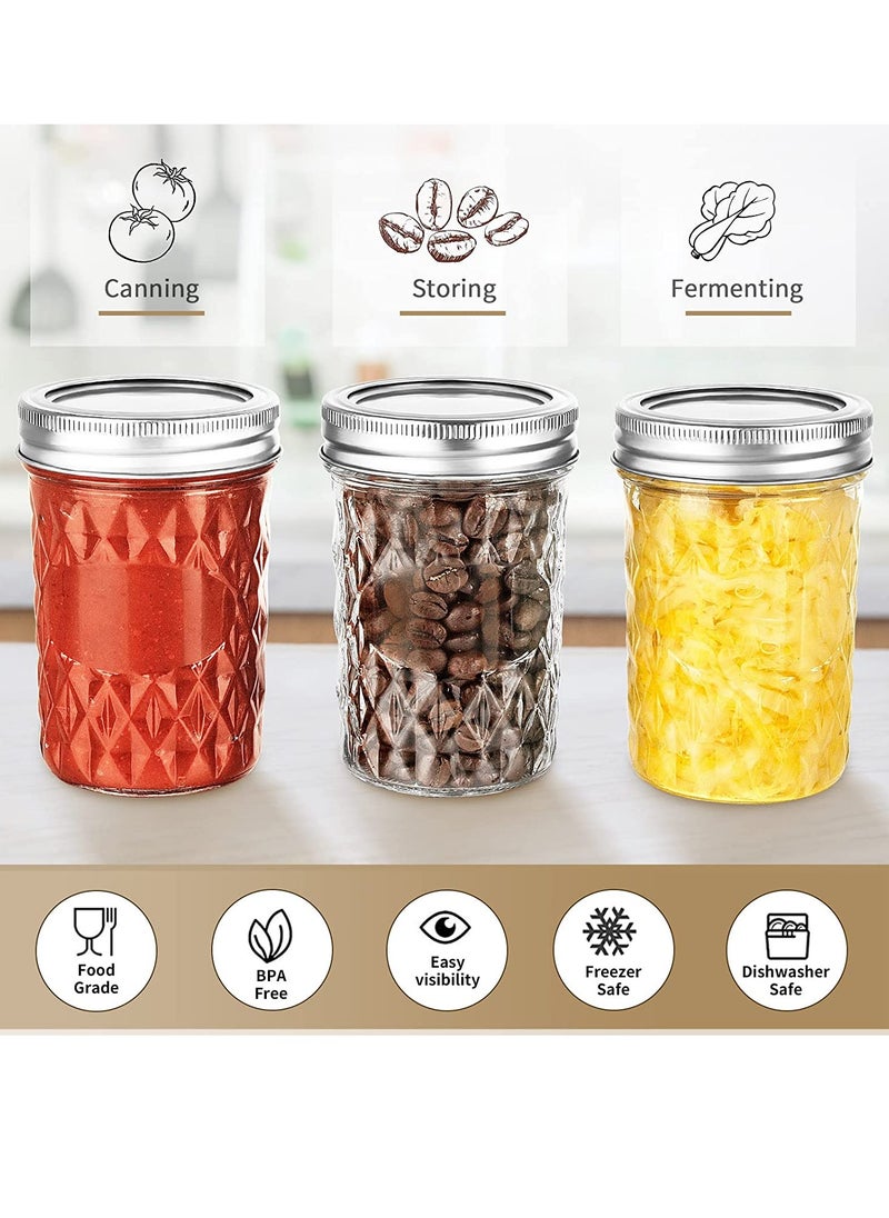 Ma son Jars with Lids and Bands, Ball Regular Mouth Ma son Jars, Quilted Crystal Jars Ideal for Jams, Jellies, Conserves, Preserves, Fruit Syrups, Chutneys, and Pizza Sauce