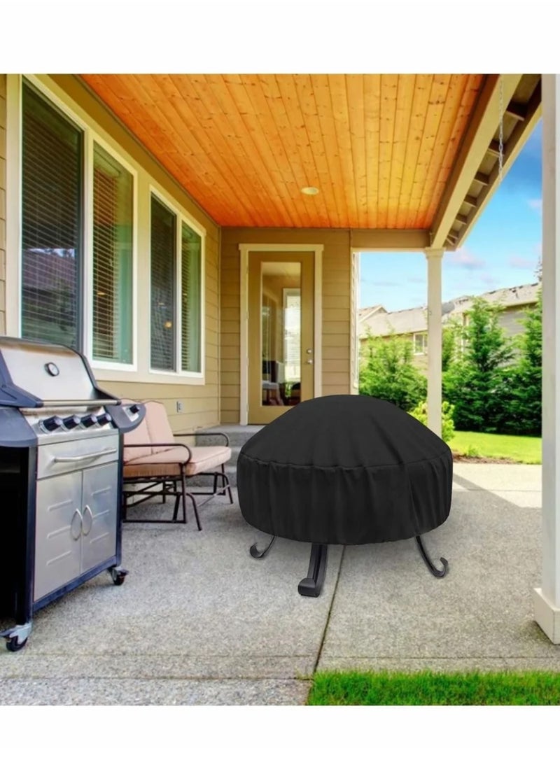 Fire Pit Cover Round for 56-86 cm, 420D Heavy Duty Outdoor Full Coverage Patio Fireplace Cover, Waterproof, Dustproof and Anti UV, Fit All Seasons(80 x 40cm, Black)