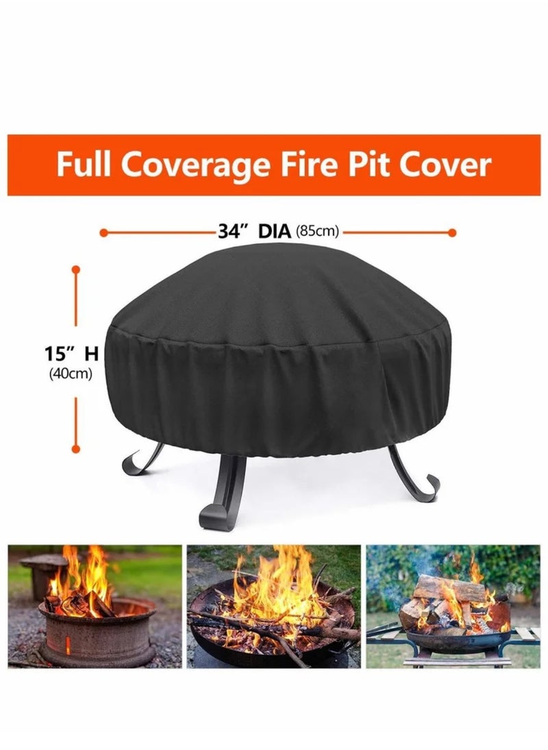 Fire Pit Cover Round for 56-86 cm, 420D Heavy Duty Outdoor Full Coverage Patio Fireplace Cover, Waterproof, Dustproof and Anti UV, Fit All Seasons(80 x 40cm, Black)