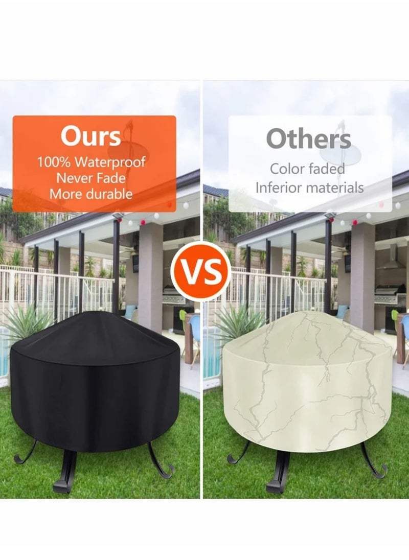 Fire Pit Cover Round for 56-86 cm, 420D Heavy Duty Outdoor Full Coverage Patio Fireplace Cover, Waterproof, Dustproof and Anti UV, Fit All Seasons(80 x 40cm, Black)