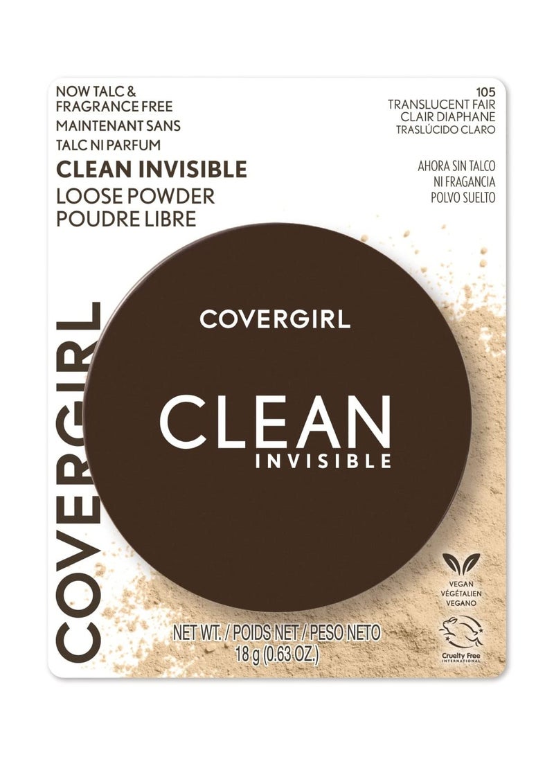 COVERGIRL Clean Invisible Loose Powder - Loose Powder, Setting Powder, Vegan Formula - Translucent Fair, 20g (0.63 oz)