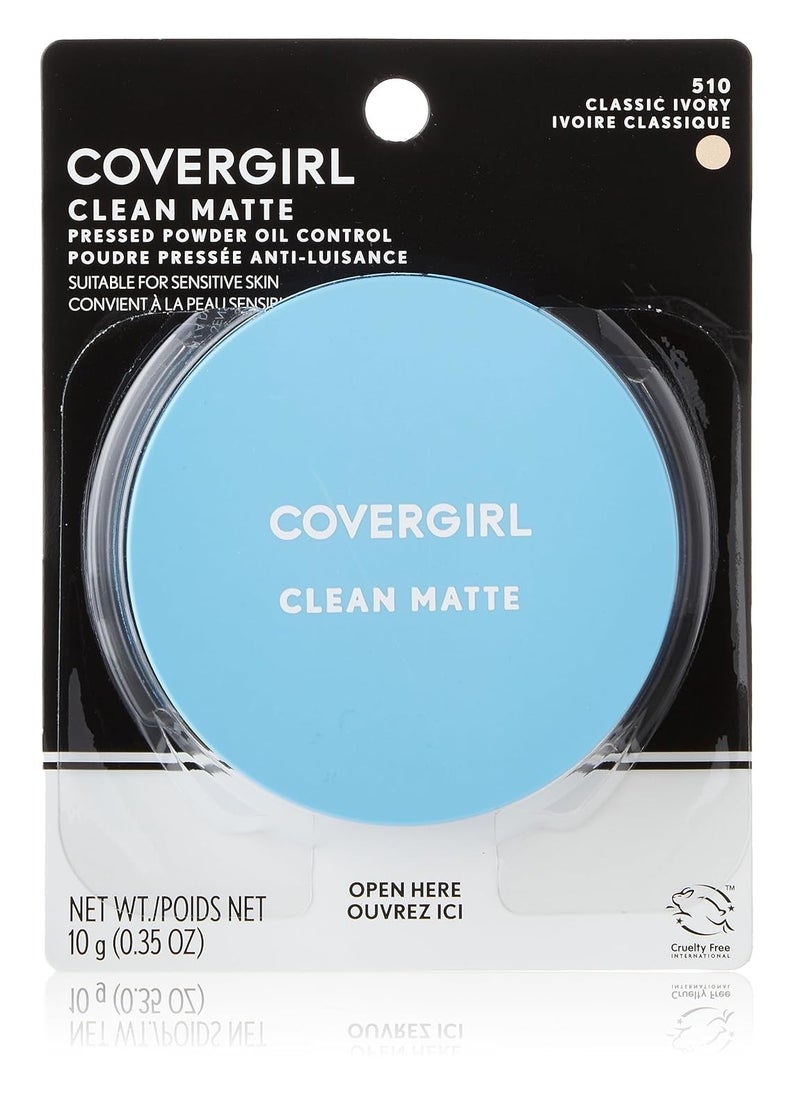 COVERGIRL Clean Matte Pressed Powder, Oil Control Powder, 1 container, .35 Fl Oz, Face Powder, Oil Free Loose Powder, Matte Finish, Lightweight, Shine Free Formula, Leaves Skin Smooth and Clean