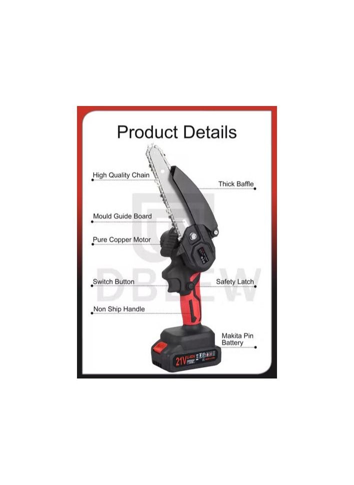 One Hand Electric Mini Chainsaw Cordless 6 Inch Small Chain Saw With 21V Rechargeable Battery Portable Cutting Tool For Tree Branch Trimming Wood Gardening