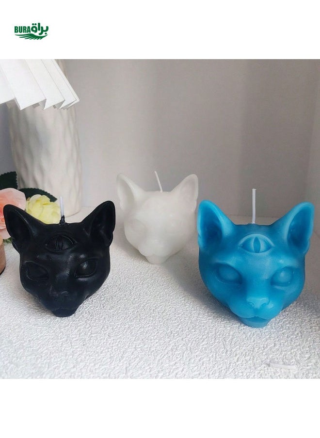 1pc Three-Eyed Cat Scented Candle, Handmade Fragrance Decoration, Slight Color Difference