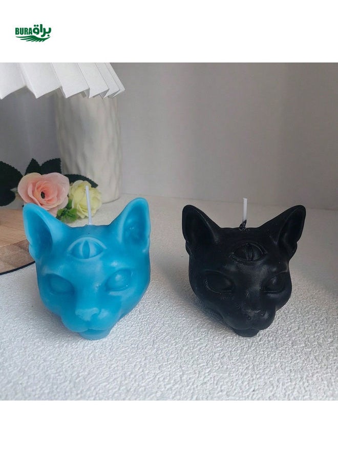 1pc Three-Eyed Cat Scented Candle, Handmade Fragrance Decoration, Slight Color Difference