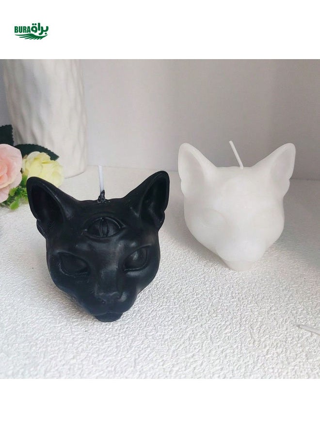 1pc Three-Eyed Cat Scented Candle, Handmade Fragrance Decoration, Slight Color Difference