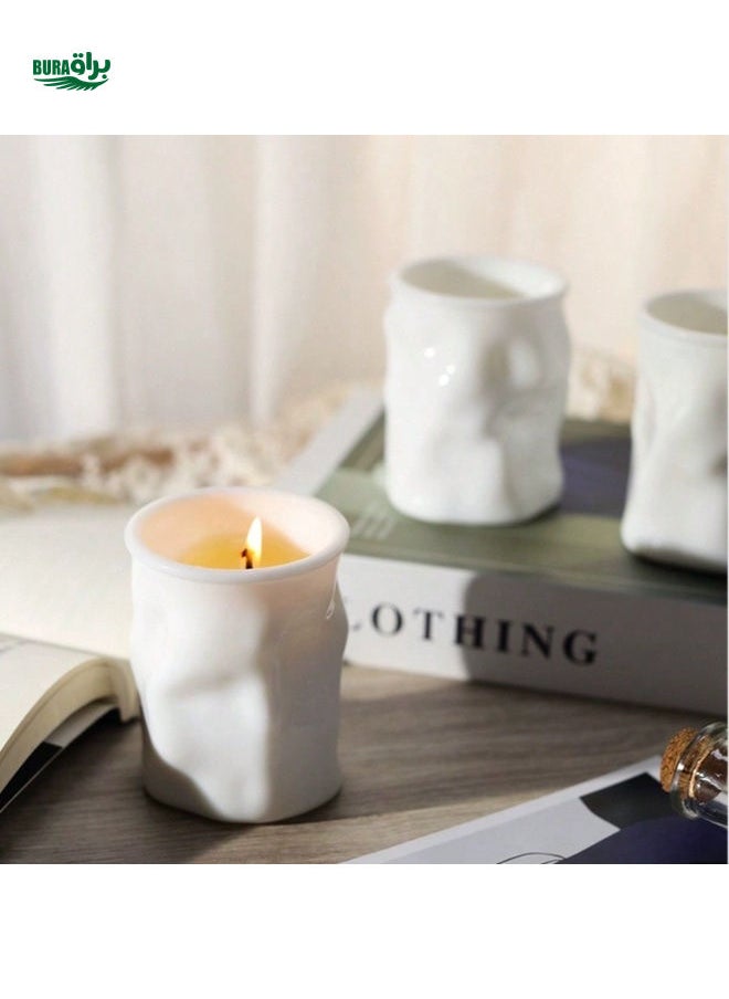 1pc 120g White Asymmetrical Handmade Glass Lavender Scented Candle For Bedroom, Living Room, Kitchen, Bathroom Decor, Long-Lasting Fragrance