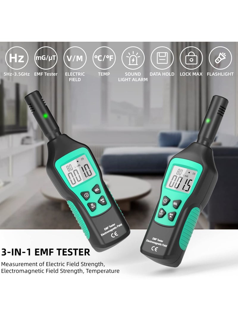 EMF Meter with Digital LCD, Electromagnetic Radiation Detector with Indicator Lights and Audible Alert, EMF Tester for Ghost Hunting, Home, Office, Outdoor Use