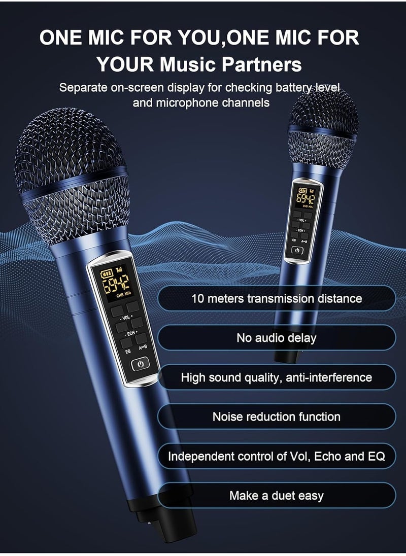 NEW Karaoke Machine for Adults u0026 Kids – Portable Rechargeable Speaker with 2 UHF Wireless Microphones, AUX/USB/Type-C/TF Card/Bluetooth, PA System for Home, Party u0026 Outdoor Activities