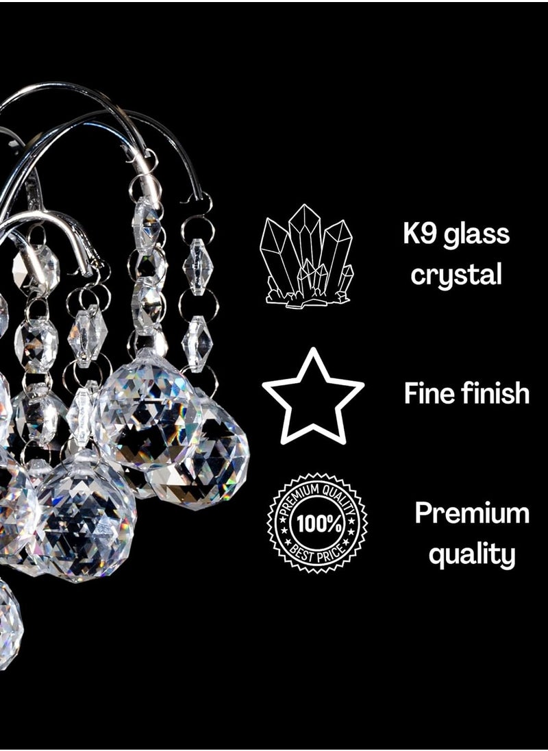 Klass Home K9 Crystal Faceted Oriel Light Shade - Chrome Pendant Chandelier Ceiling Light Shade for Living Room, Bedroom, Kitchen