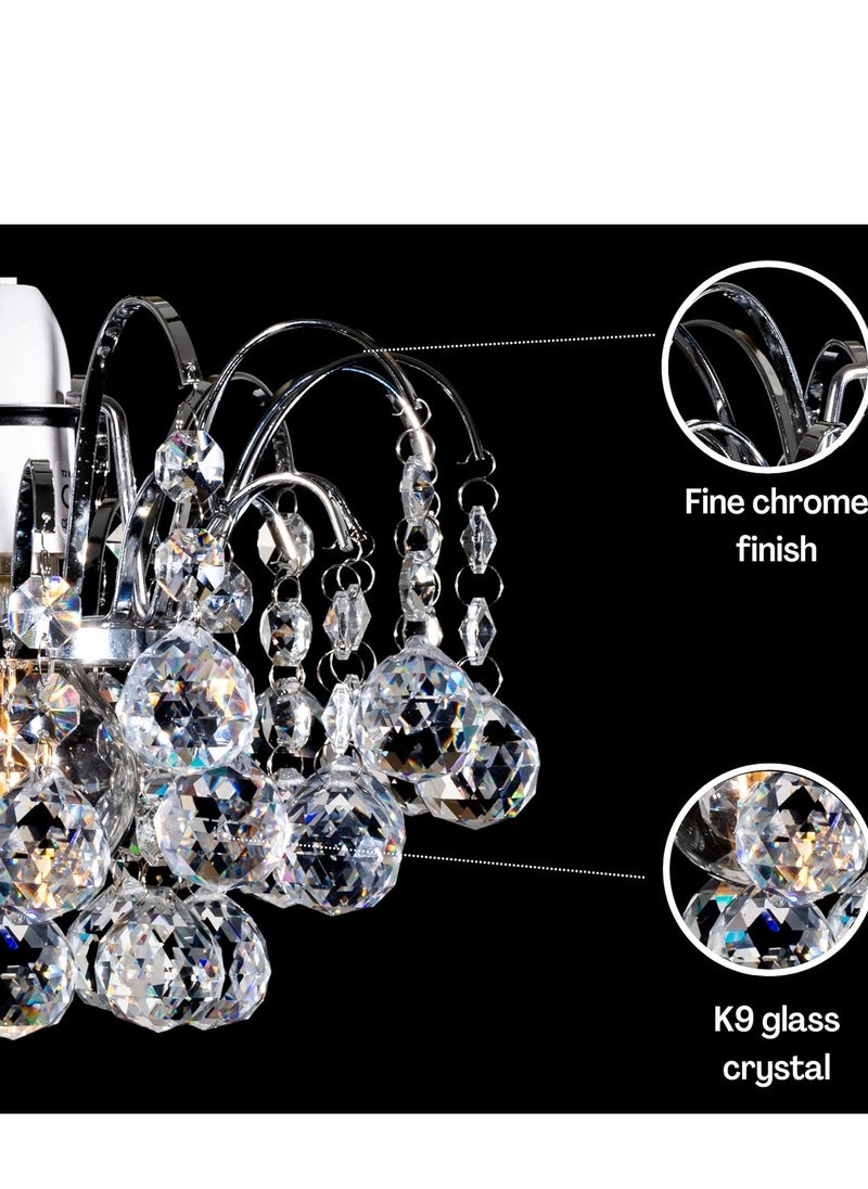 Klass Home K9 Crystal Faceted Oriel Light Shade - Chrome Pendant Chandelier Ceiling Light Shade for Living Room, Bedroom, Kitchen