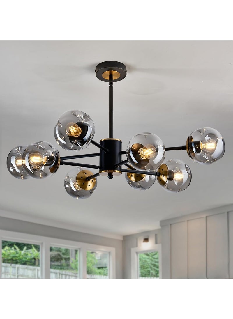 Modern 8-Light Glass Globe Shade Sputnik Chandelier – Black & Gold Pendant Lighting for Living Room, Dining Room, Bedroom & Kitchen