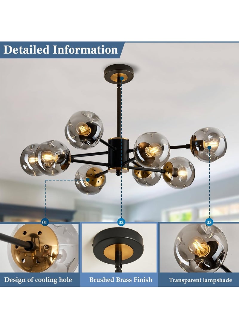 Modern 8-Light Glass Globe Shade Sputnik Chandelier – Black & Gold Pendant Lighting for Living Room, Dining Room, Bedroom & Kitchen