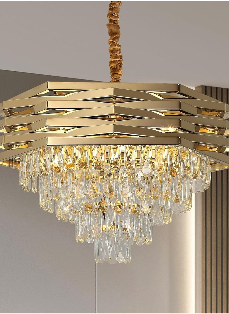 Gold Modern 5-Tier Crystal Chandelier, 60cm Round Pendant Light, K9 Ceiling Fixture for Dining Room, Living Room, Foyer