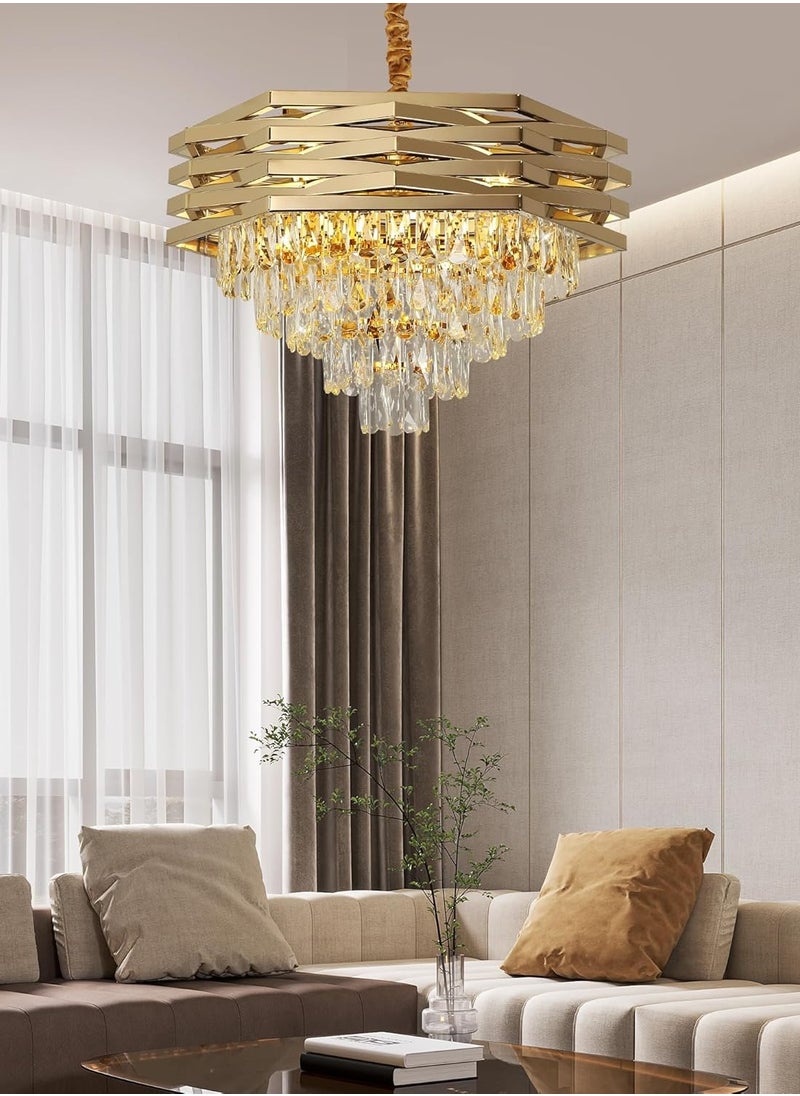 Gold Modern 5-Tier Crystal Chandelier, 60cm Round Pendant Light, K9 Ceiling Fixture for Dining Room, Living Room, Foyer