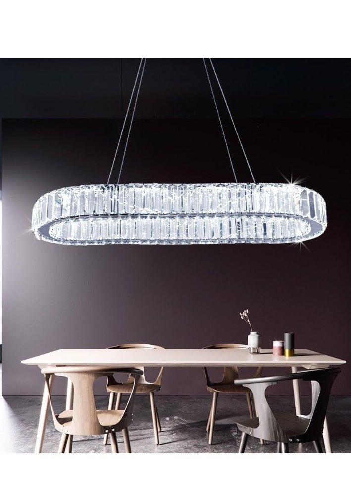 Modern Crystal Oval LED Chandelier, Stainless Steel Pendant Light for Dining Room, Bedroom, Living Room, Adjustable Height