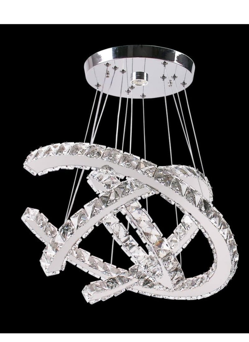 Modern 3-Ring LED Crystal Pendant Light, DIY C-Shape Ceiling Fixture, Cool White for Living Room, Bedroom, and Office