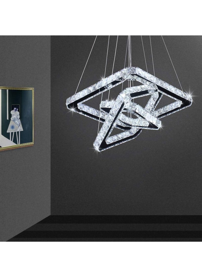 Modern Crystal LED Square Rings Pendant Light, Adjustable Height Ceiling Lamp for Dining Room, Bedroom, and Kitchen