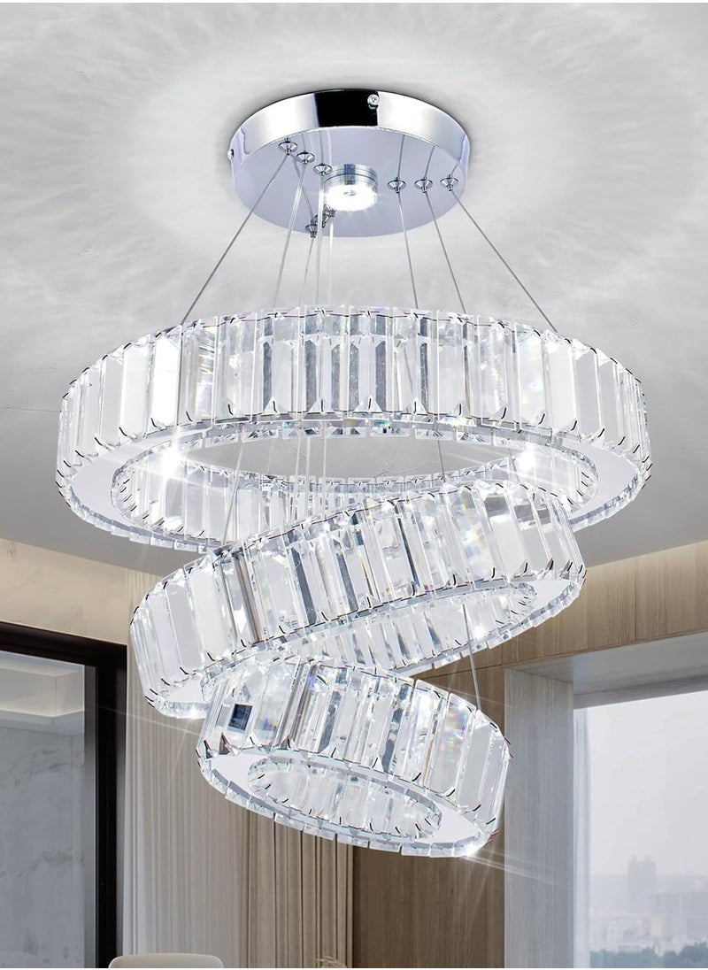 Modern Big 3-Ring Crystal LED Chandelier, Adjustable Stainless Steel Ceiling Light for Living Room, Bedroom, Dining Room