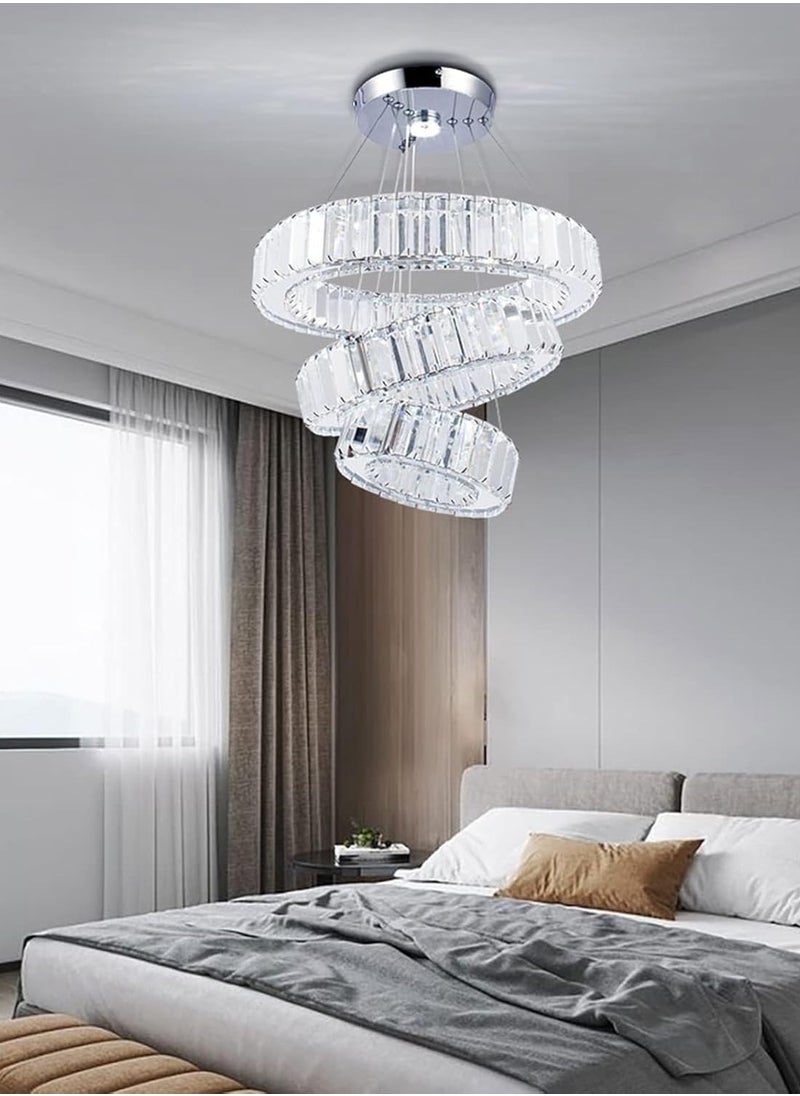 Modern Big 3-Ring Crystal LED Chandelier, Adjustable Stainless Steel Ceiling Light for Living Room, Bedroom, Dining Room