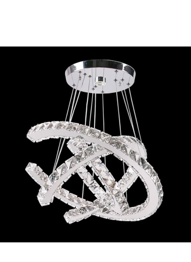 Modern Crystal Chandeliers 3-Ring LED Pendant Light C-Shaped Crystal Ceiling Lamp DIY Stainless Steel LED Chandelier for Living Room, Bedroom (Cool White)