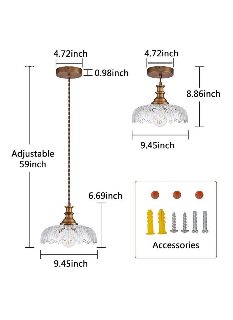 Brass Glass Pendant Chandelier Ceiling Light for Living Room, Kitchen, Bedroom, and Dining Room (H086-1)