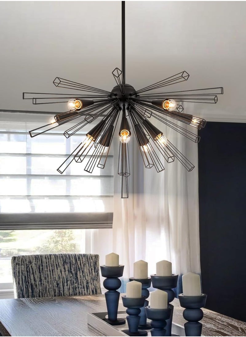 Industrial Sputnik Chandelier, 10-Light Black Pendant Lighting, Adjustable Ceiling Fixture