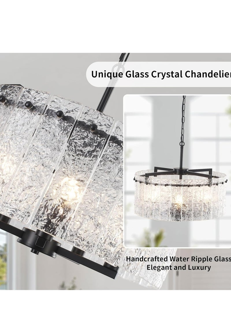 Crystal Chandeliers Ceiling Light, 5-Light Black Crystal Pendant Lighting Fixture, Luxury Water Wave Glass Chandelier for Living Room, Dining Room, Corridor, Kitchen, Adjustable Height