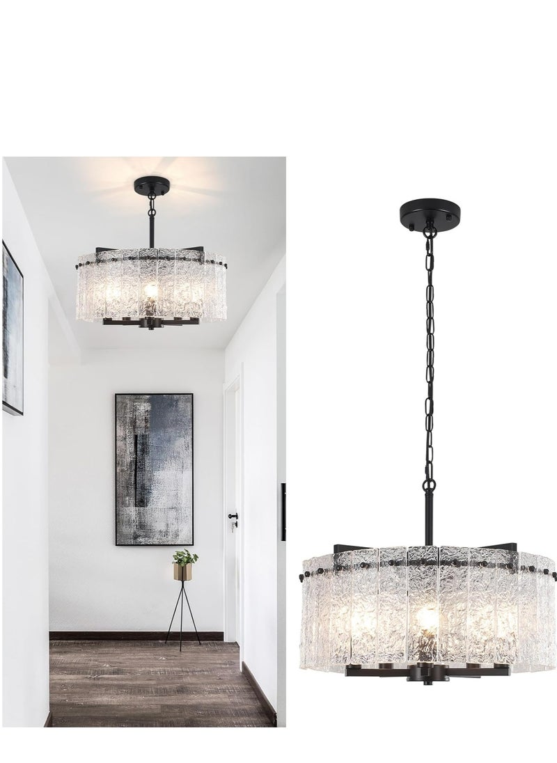 Crystal Chandeliers Ceiling Light, 5-Light Black Crystal Pendant Lighting Fixture, Luxury Water Wave Glass Chandelier for Living Room, Dining Room, Corridor, Kitchen, Adjustable Height