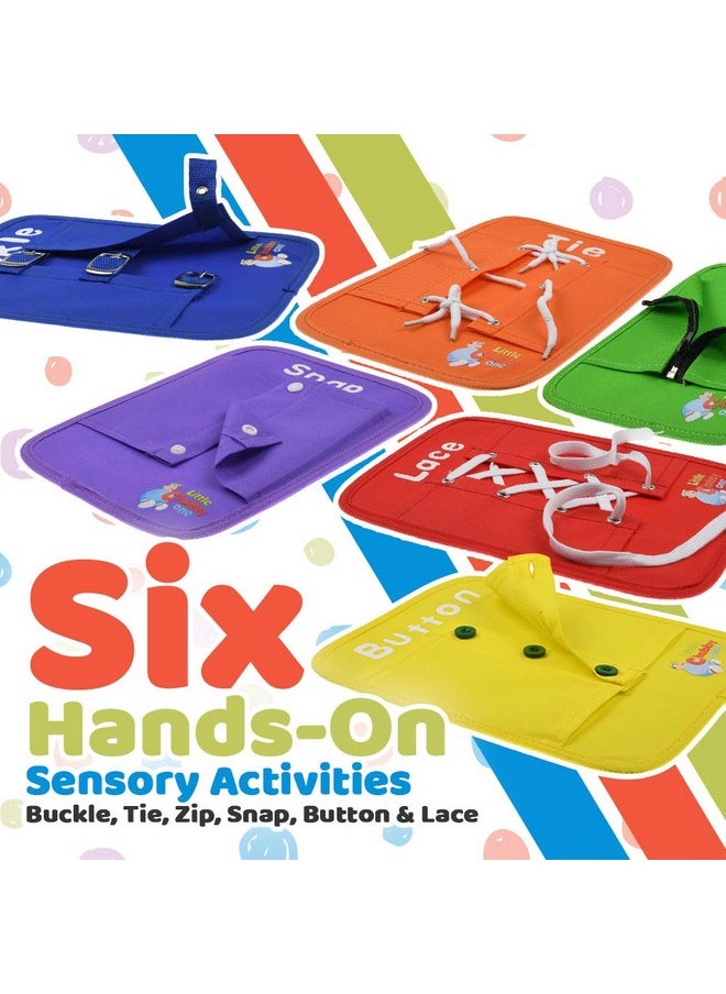 Busy Board Set - 8X10 Inches - Learning Activity Toy - Educational, Helps Develop Motor & Dress Skills - Color, Hand Eye Coordination - Learn To Button, Buckle, Zip, Snap, Lace & Tie