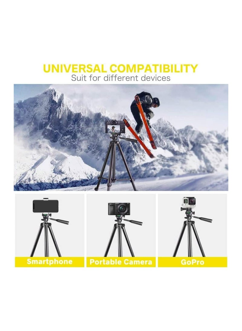 Phone Tripod, 50-inch Aluminium Travel Video Tripod Stand for Phone and Camera with Bluetooth Remote Shutter and Phone Clip, Compatible with iPhone & Android Phone