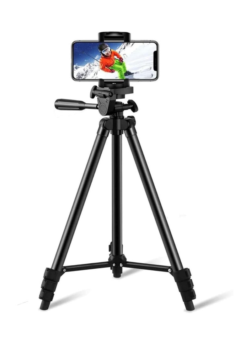 Phone Tripod, 50-inch Aluminium Travel Video Tripod Stand for Phone and Camera with Bluetooth Remote Shutter and Phone Clip, Compatible with iPhone & Android Phone