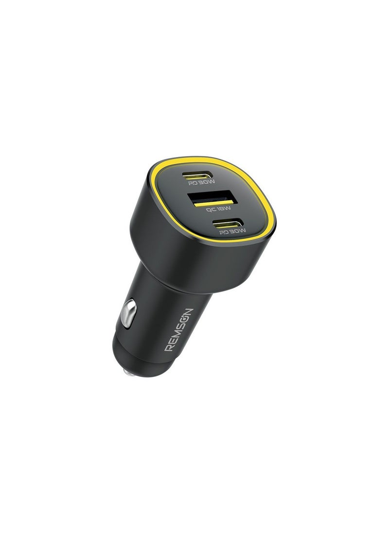 Remson Neo Power Car Charger 60W Power Delivery 2 PD USB-C / 1 QC USB-A Compatible with iPhone 16 Pro Max , MacBook Pro/Air, Samsung S24 Ultra, Steam Deck , etc