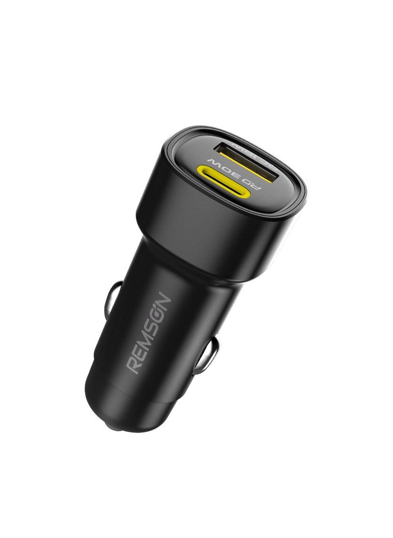 Remson Neo Power Car Charger PD 48W 1 USB-C Port/ 1 USB-A Port Fast Charging Compatible For iPhone 16 Pro/ Pro Max/16/15/14/13/12, Galaxy, S24/S23/S22/S21, iPad Pro 6/Air 5