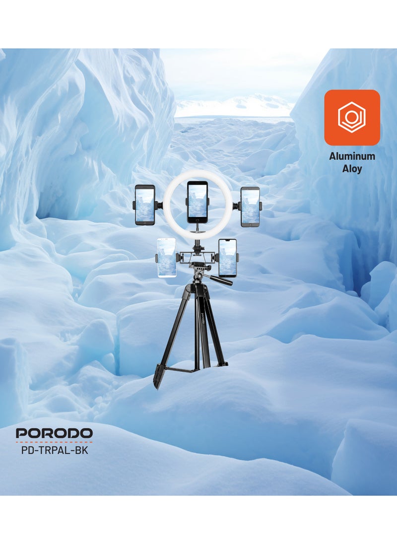 Professional Gimbal Tripod 171Cm Height / Broad Compatibility / Phone Mount Included / Aluminum Tripod - Black