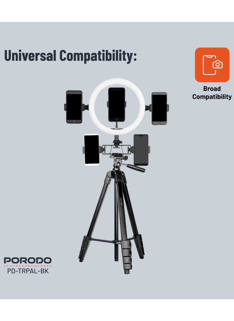 Professional Gimbal Tripod 171Cm Height / Broad Compatibility / Phone Mount Included / Aluminum Tripod - Black